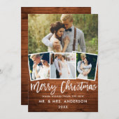 Cartes Pour Fêtes Annuelles 4 Photo Bois Brush Script Mariage Noël (Devant / Derrière)