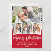 Cartes Pour Fêtes Annuelles 4 Photo Brush Script Mariage Noël Rouge (Devant)