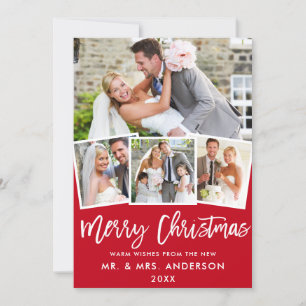 Cartes Pour Fêtes Annuelles 4 Photo Brush Script Mariage Noël Rouge