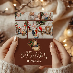 Cartes Pour Fêtes Annuelles 4 Photo Chapeau de Cowboy de Noël Occidental
