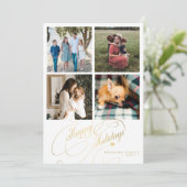Cartes Pour Fêtes Annuelles 4 photo collage Happy Holidays élégant script (Debout devant)