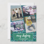 Cartes Pour Fêtes Annuelles 4 Photo Collage - Joyeux Noël Botanique Vert (Devant)