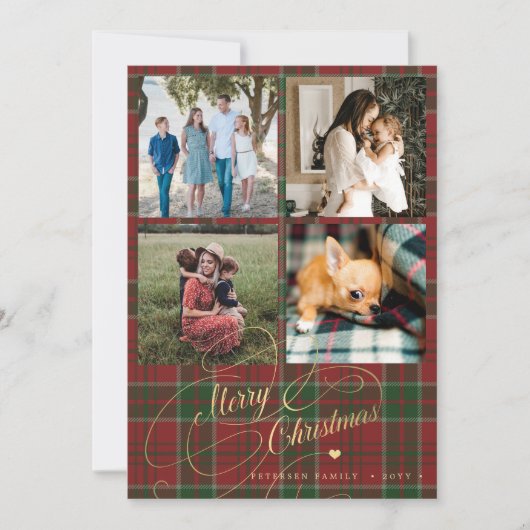 Cartes Pour Fêtes Annuelles 4 photo collage Joyeux script Noël plaid (Devant)