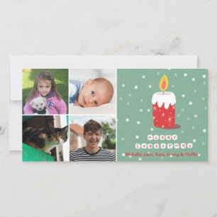 Cartes Pour Fêtes Annuelles 4 Photo Collage Nom personnalisé Bougie de Noël ro