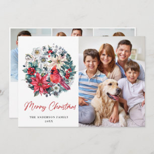 Cartes Pour Fêtes Annuelles 4 PHOTO Holly Berry Cardinal Poinsettia Noël