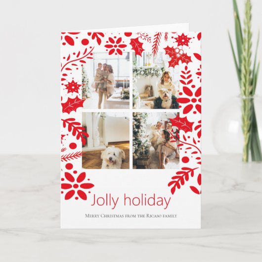 Cartes Pour Fêtes Annuelles 4 Photo Jolly Holiday Fleur nordique Noël (Devant)
