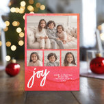 Cartes Pour Fêtes Annuelles 4 Photo Joy Joyeux Noël Minimal Aquarelle Rouge<br><div class="desc">Utilisez quatre photos carrés et faites un accueil unique et branché Joyeux Noël avec un motif d'aquarelle lumineux et joyeux sur le dos. Si vous avez besoin de déplacer quelque chose,  cliquez sur le bouton personnaliser pour apporter des modifications.</div>