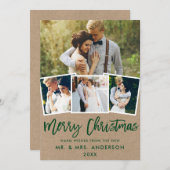 Cartes Pour Fêtes Annuelles 4 Photo Kraft Brush Script Mariage Noël (Devant / Derrière)