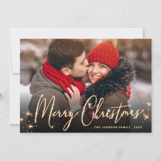 Cartes Pour Fêtes Annuelles 4 PHOTO Moderne Golden Noël Salutation (Devant)