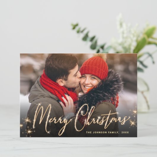 Cartes Pour Fêtes Annuelles 4 PHOTO Moderne Golden Noël Salutation (Debout devant)