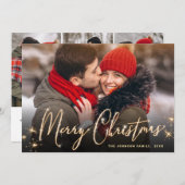 Cartes Pour Fêtes Annuelles 4 PHOTO Moderne Golden Noël Salutation (Devant / Derrière)