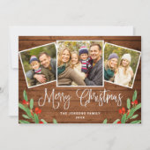Cartes Pour Fêtes Annuelles 4 PHOTO Noël Rustique Brown Bois Salutation (Devant)