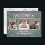 Cartes Pour Fêtes Annuelles 4 Photo Noël Verdure & Bois gris rustique<br><div class="desc">Envoyez des salutations joyeuses et partagez quatre de vos photos préférées avec une carte postale de vacances de style ferme moderne. Tout le texte sur ce modèle est simple à customiser pour inclure n'importe quel libellé, comme Joyeux Noël, Joyeux Fêtes, Joyeuses Fêtes, Bonne Année, Soirée de voeux, etc. (IMAGE PLACEMENT...</div>