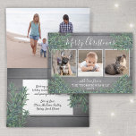 Cartes Pour Fêtes Annuelles 4 Photo Noël Vert et gris Bois plié<br><div class="desc">Envoyez des salutations joyeuses et partagez quatre de vos photos préférées avec une carte pliée de collage photo de style ferme moderne. Tout le texte sur ce modèle est simple à customiser pour inclure n'importe quel libellé, comme Joyeux Noël, Joyeux Fêtes, Joyeuses Fêtes, Bonne Année, Soirée de voeux, etc. (IMAGE...</div>
