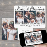 Cartes Pour Fêtes Annuelles 4 Photo Nouveaux mariés 1er Marié Noël Blanc<br><div class="desc">Envoyez des voeux de vacances joyeuses comme un nouveau Mr. & Mme ! Célébrez le mariage en tant que mariés et partagez quatre de vos photos mariages préférées avec un élégant collage photo personnalisé "Our First Married Christmas" carte de vacances. Tout le texte sur ce modèle est simple à personnaliser...</div>
