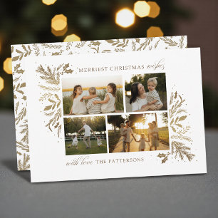 Cartes Pour Fêtes Annuelles 4 Photo Or Botanique Doré Vœux de Noël les Plus Jo