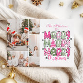 Cartes Pour Fêtes Annuelles 4 Photo Pink Green Merry Christmas Holiday