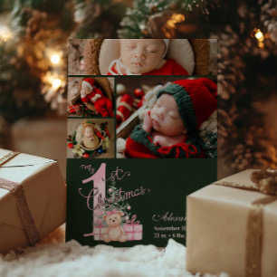 Cartes Pour Fêtes Annuelles 4 Photo Rose Vert Premier Noël Bébé