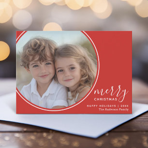 Cartes Pour Fêtes Annuelles 4 Photo Rouge Blanc Merry Christmas manuscrit