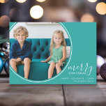 Cartes Pour Fêtes Annuelles 4 Photo Turquoise bleu manuscrit Joyeux Noël<br><div class="desc">Utilisez 1 photo carré sur le devant avec le sujet centré. Faites un accueil unique et branché Joyeux Noël avec trois photos à l'arrière. Si vous avez besoin de déplacer quelque chose,  cliquez sur le bouton personnaliser pour apporter des modifications.</div>