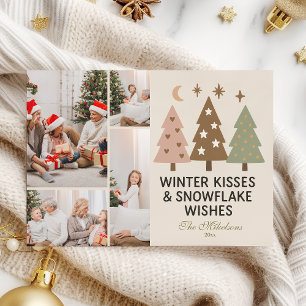 Cartes Pour Fêtes Annuelles 4 Photos Baisers Rétro d'Hiver et Vœux de Flocon d