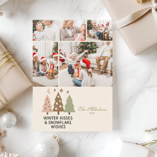 Cartes Pour Fêtes Annuelles 4 Photos Baisers Rétro d'Hiver et Vœux de Flocon d
