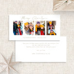 Cartes Pour Fêtes Annuelles 4 Photos Bande Photo Gold Script Joyeux Noël<br><div class="desc">Collage 4 Photos Bande Photo Gold Script Joyeux Noël. Disponible numériquement et imprimé. Moderne et minimaliste,  avec un script stylé pour Joyeux Noël. Remplacez les exemples d'images par vos propres images amusantes et personnalisez le reste des mots de chaque côté,  selon vos besoins.</div>