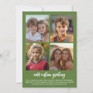 Cartes Pour Fêtes Annuelles 4 photos en collage - Vert olive avec texte blanc