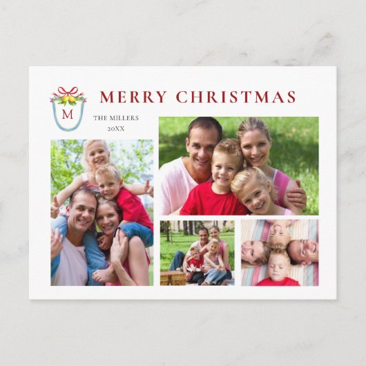 Cartes Pour Fêtes Annuelles 4 Photos Monogramme Crest Noël (Devant)