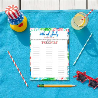 Cartes Pour Fêtes Annuelles 4th of July Indepence day pool Words game card