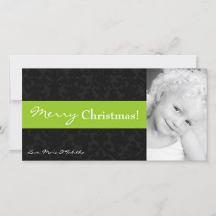 Cartes Pour Fêtes Annuelles 4x8 Lime noir Damas cadre photo de Noël
