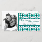 Cartes Pour Fêtes Annuelles 4x8 Turquoise Jacquard blanc cadre photo de Noël (Devant / Derrière)