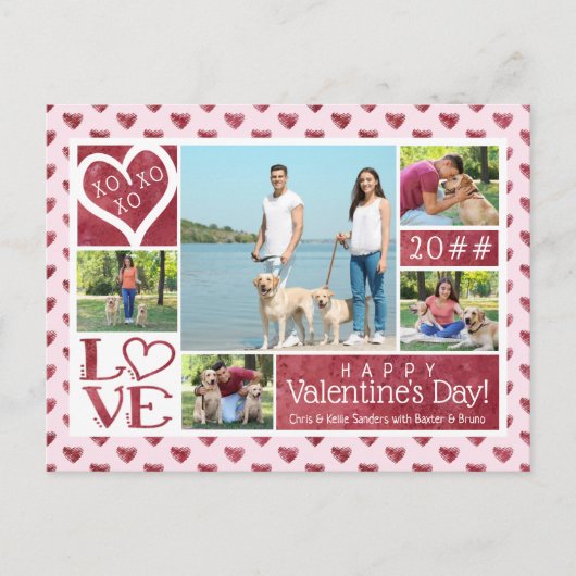 Cartes Pour Fêtes Annuelles 5 coeurs Valentine d'aquarelle de vin de collage (Devant)