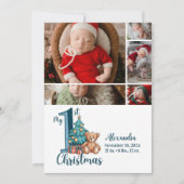 Cartes Pour Fêtes Annuelles 5 Photo Blue Teddy Baby 1er Noël (Devant)