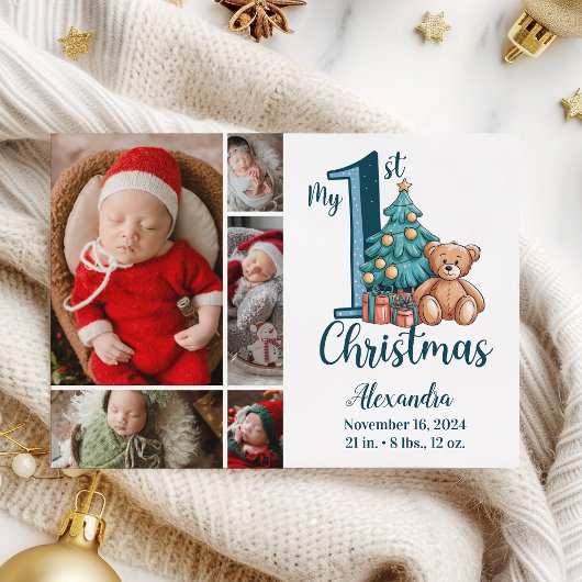 Cartes Pour Fêtes Annuelles 5 Photo Blue Teddy Baby 1st Christmas