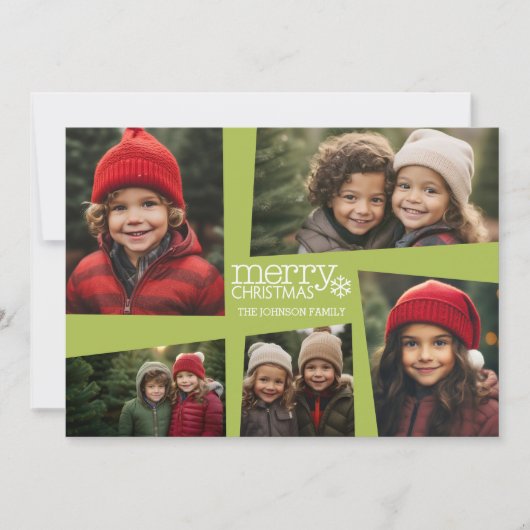 Cartes Pour Fêtes Annuelles 5 Photo Collage Rétro Joie et Paix Vert (Devant)