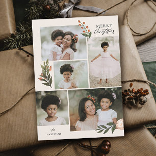 Cartes Pour Fêtes Annuelles 5 Photo Collage Terracotta Boho Noël Floral