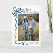 Cartes Pour Fêtes Annuelles 5 Photo Festif Dusty Blue Christmas Bow Ribbon (Devant)