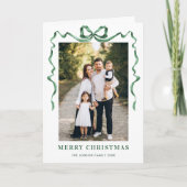 Cartes Pour Fêtes Annuelles 5 Photo Festif Sage Vert Noël Bow Ribbon (Devant)