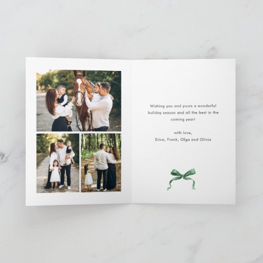 Cartes Pour Fêtes Annuelles 5 Photo Festif Sage Vert Noël Bow Ribbon (Intérieur)