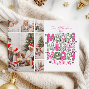 Cartes Pour Fêtes Annuelles 5 Photo Joyeux Noël Rose Vert Fêtes