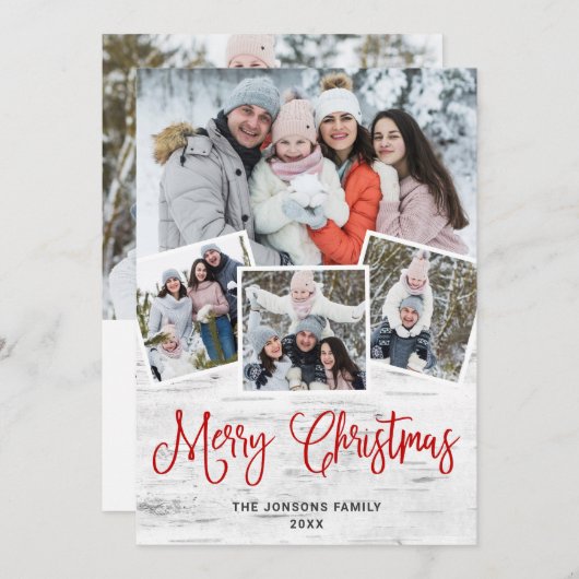 Cartes Pour Fêtes Annuelles 5 PHOTO Noël Rustic Birk Bark Salutation (Devant / Derrière)