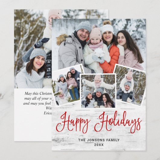 Cartes Pour Fêtes Annuelles 5 PHOTO Noël Rustic Birk Bark Salutation (Devant / Derrière)