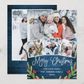 Cartes Pour Fêtes Annuelles 5 PHOTO Noël Rustique Bleu Bois Salutation (Devant / Derrière)