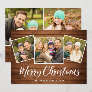 Cartes Pour Fêtes Annuelles 5 PHOTO Noël Rustique Brown Bois Salutation