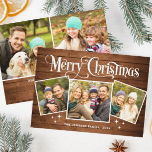 Cartes Pour Fêtes Annuelles 5 PHOTO Noël Rustique Brown Bois Salutation Boho