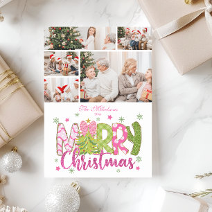 Cartes Pour Fêtes Annuelles 5 Photo Pink Green Bow Tree Joyeux Noël
