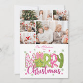 Cartes Pour Fêtes Annuelles 5 Photo Pink Green Bow Tree Joyeux Noël (Devant)