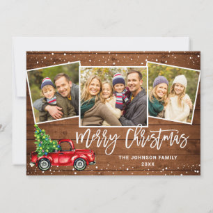 Cartes Pour Fêtes Annuelles 5 PHOTO Retro Noël Camion rouge Voeux rustiques