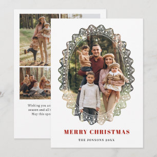 Cartes Pour Fêtes Annuelles 5 Photo Retro Noël Élégant Vintage Cadre en Dentel